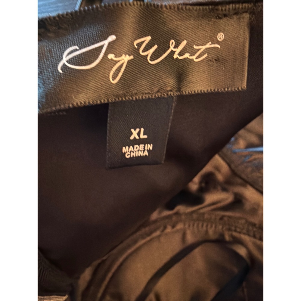 Say What? Bustier Top Black Faux Leather Side Cutout Corset Padded XL Edgy Biker - Picture 3 of 5